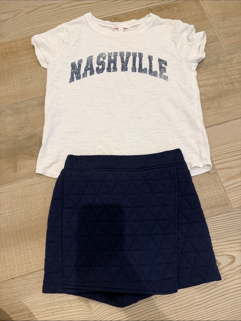 GB girls White Nashville Top with Navy Quilted Skort - Girls Matching Set